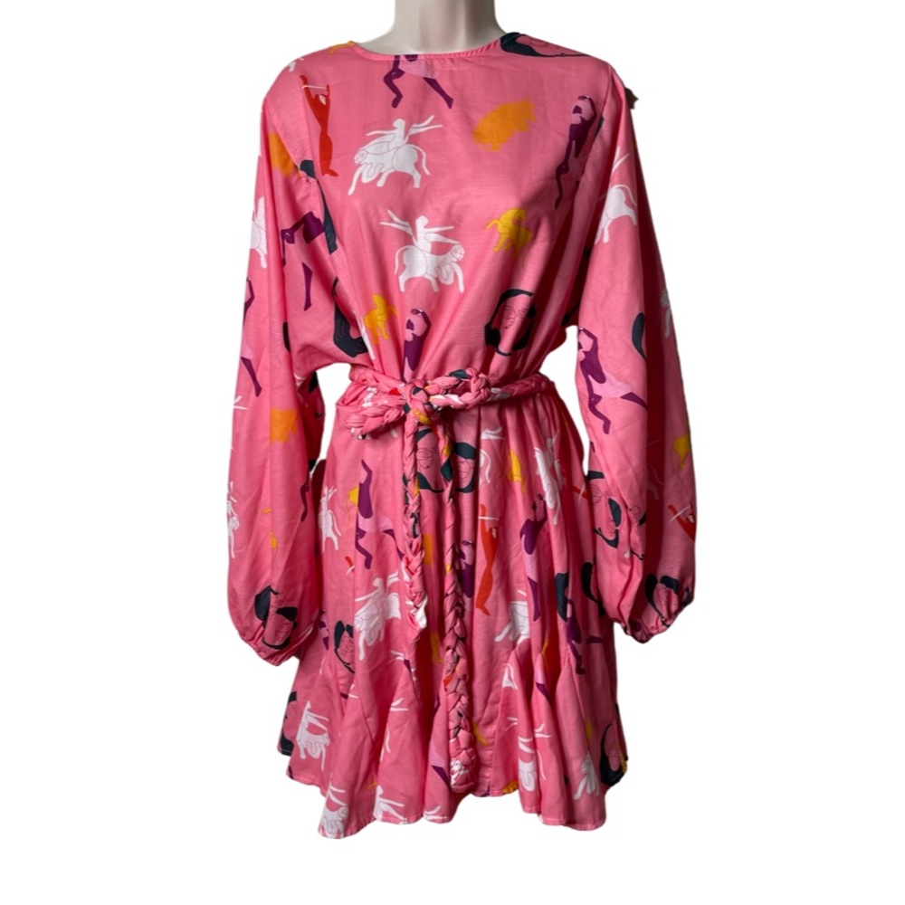 Pink Ella Mythological Print Polyester Mini Dress sz M